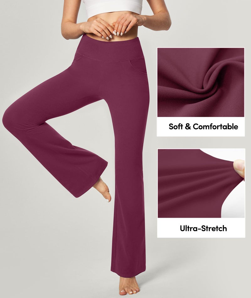 IUGA Yoga Pants Women Wide Leg High Waist Bootcut Workout Flare Leggings Tummy Control Work Dress Pants Women 4 Pockets Maroon - Image 4